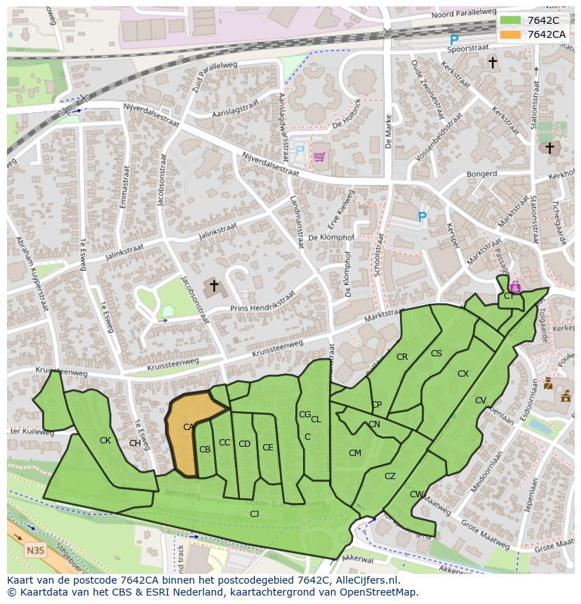 Afbeelding van het postcodegebied 7642 CA op de kaart.