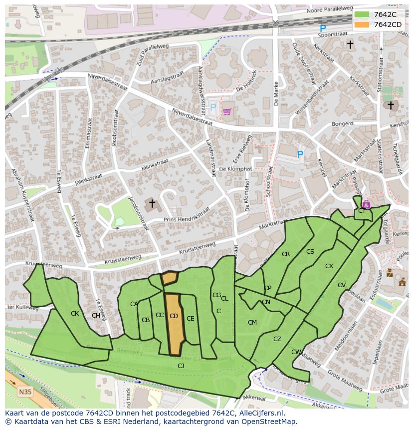 Afbeelding van het postcodegebied 7642 CD op de kaart.