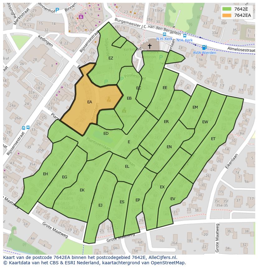 Afbeelding van het postcodegebied 7642 EA op de kaart.