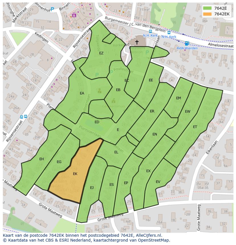 Afbeelding van het postcodegebied 7642 EK op de kaart.