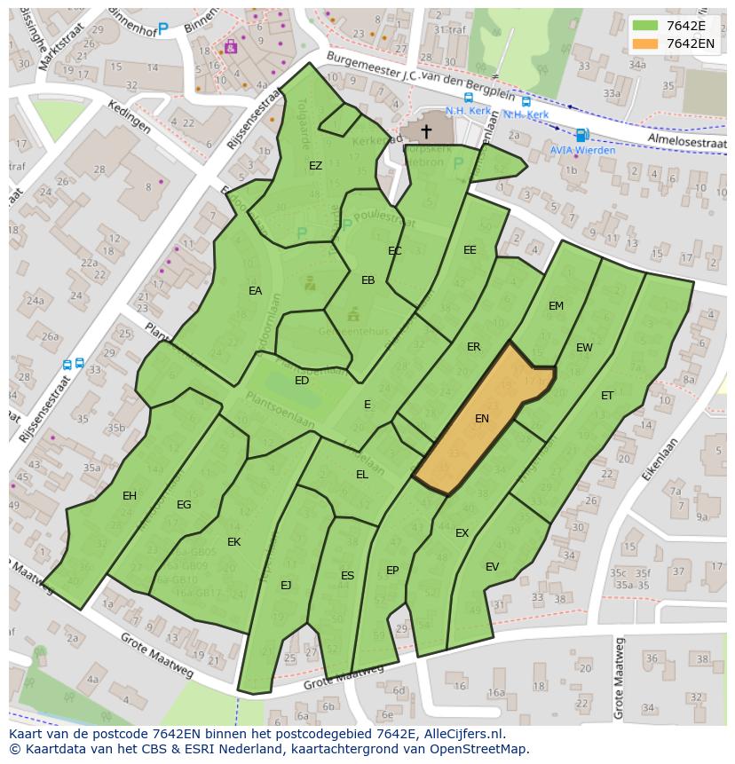 Afbeelding van het postcodegebied 7642 EN op de kaart.