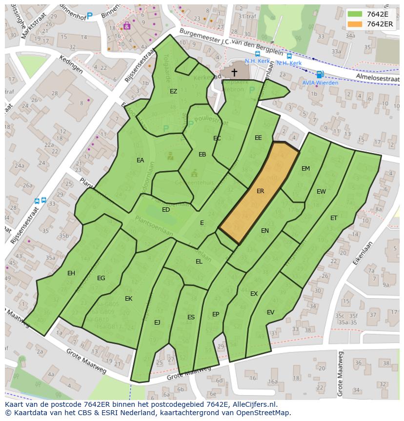 Afbeelding van het postcodegebied 7642 ER op de kaart.