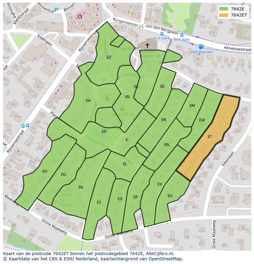 Afbeelding van het postcodegebied 7642 ET op de kaart.