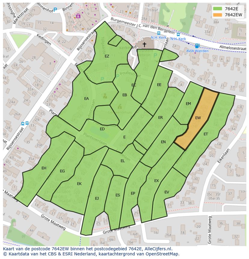 Afbeelding van het postcodegebied 7642 EW op de kaart.