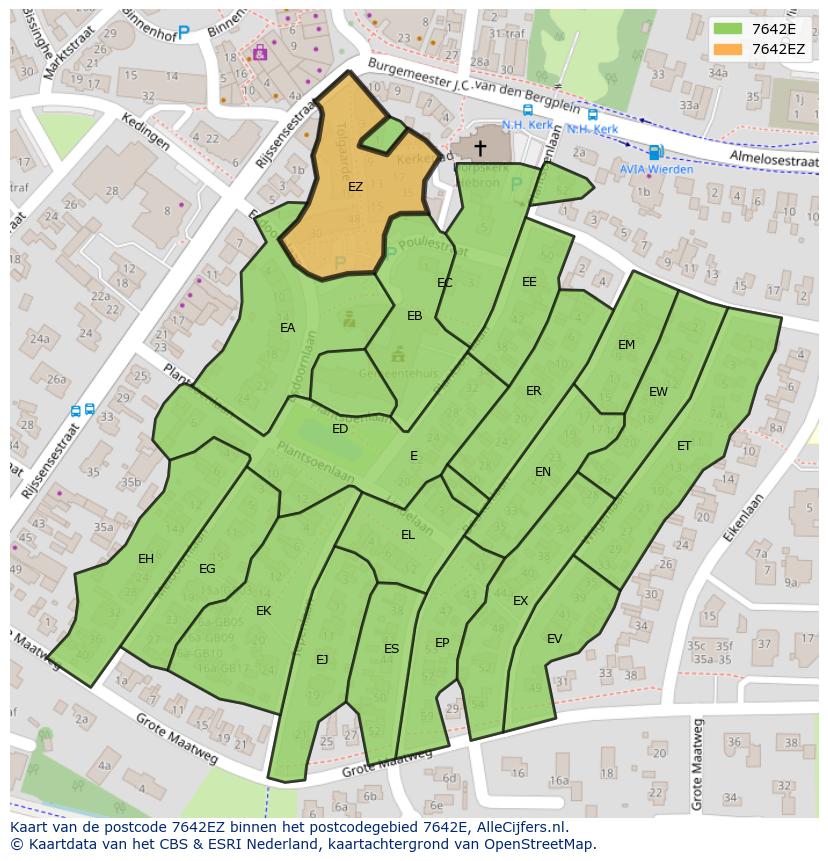 Afbeelding van het postcodegebied 7642 EZ op de kaart.