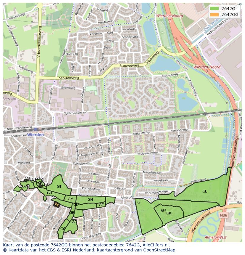 Afbeelding van het postcodegebied 7642 GG op de kaart.