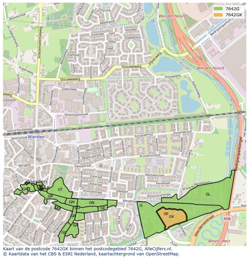 Afbeelding van het postcodegebied 7642 GK op de kaart.