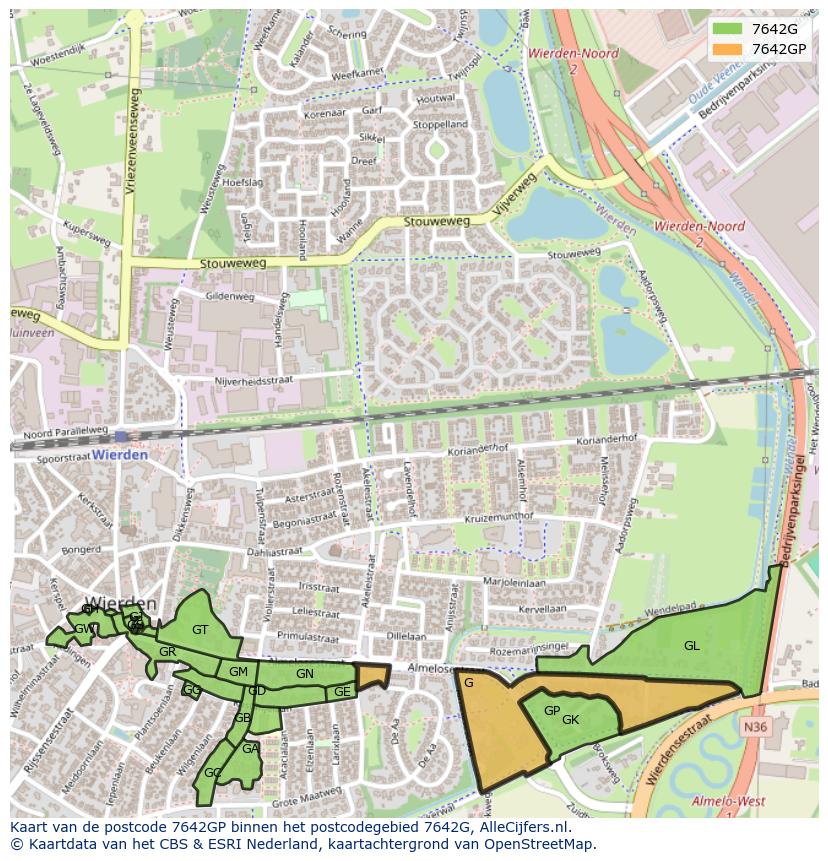 Afbeelding van het postcodegebied 7642 GP op de kaart.