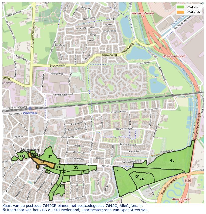 Afbeelding van het postcodegebied 7642 GR op de kaart.