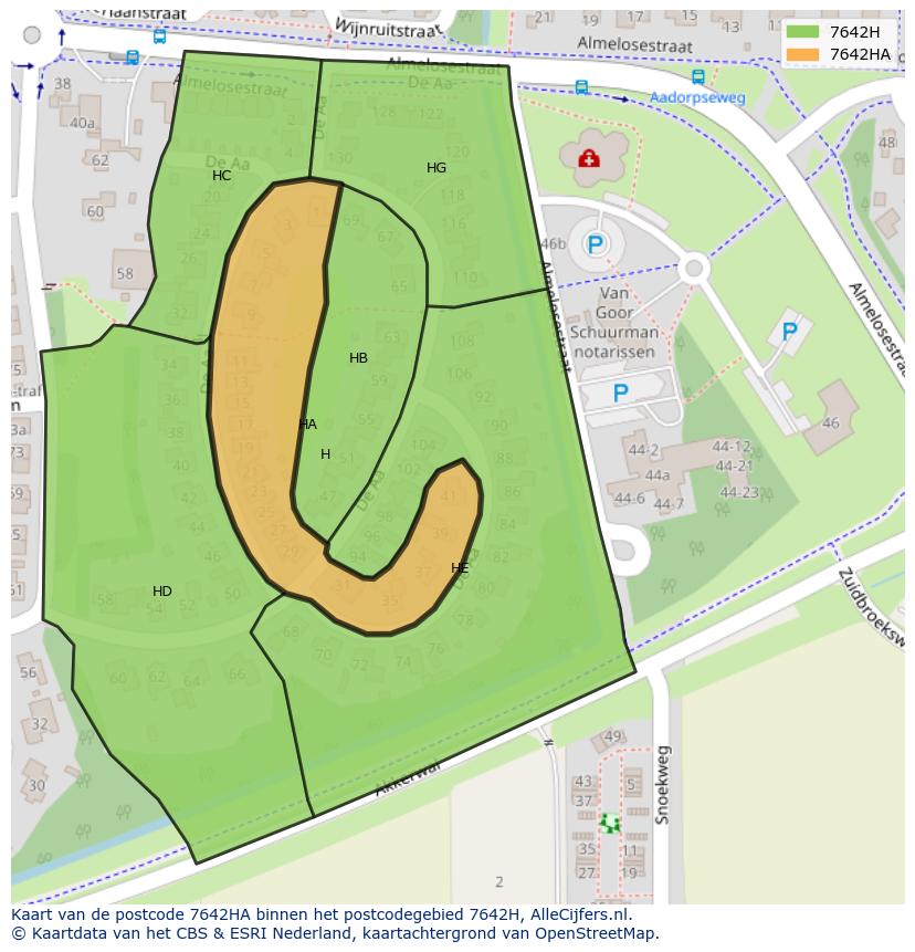 Afbeelding van het postcodegebied 7642 HA op de kaart.
