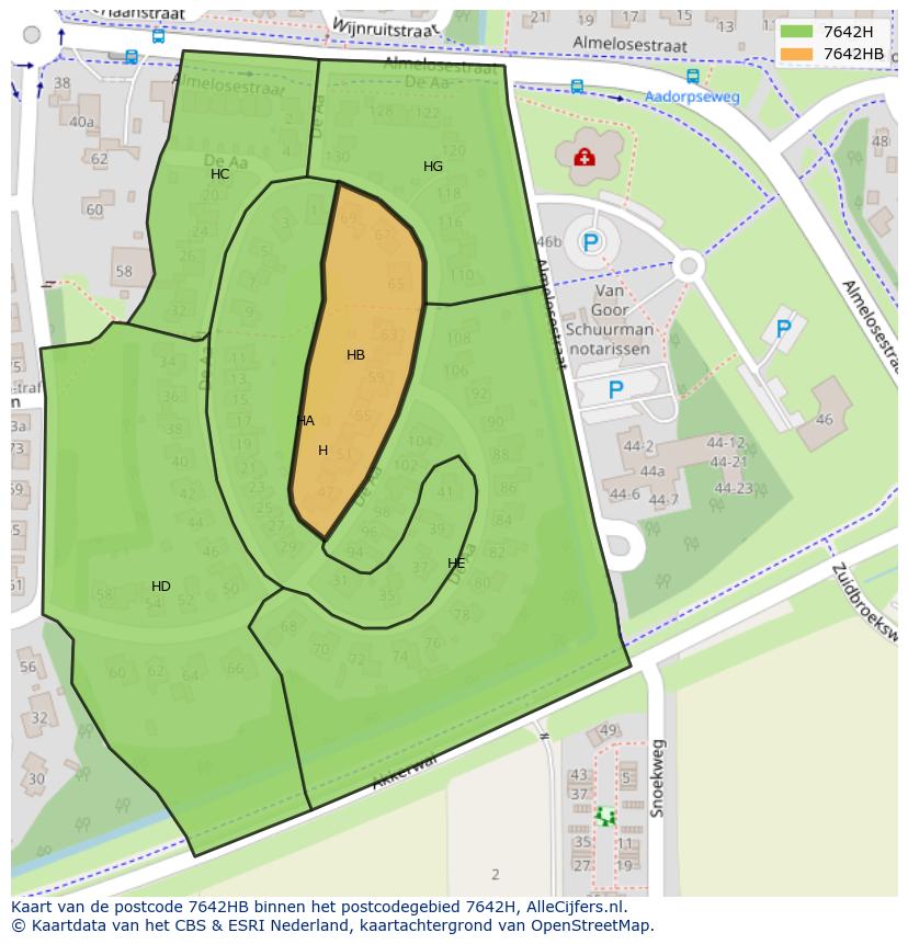 Afbeelding van het postcodegebied 7642 HB op de kaart.