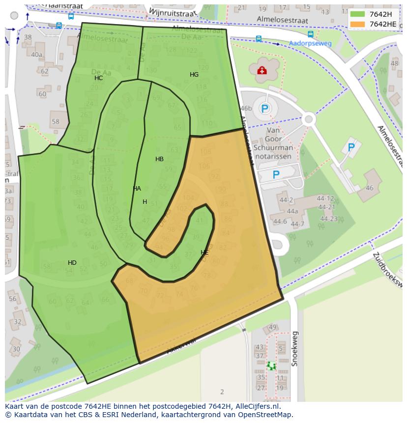 Afbeelding van het postcodegebied 7642 HE op de kaart.