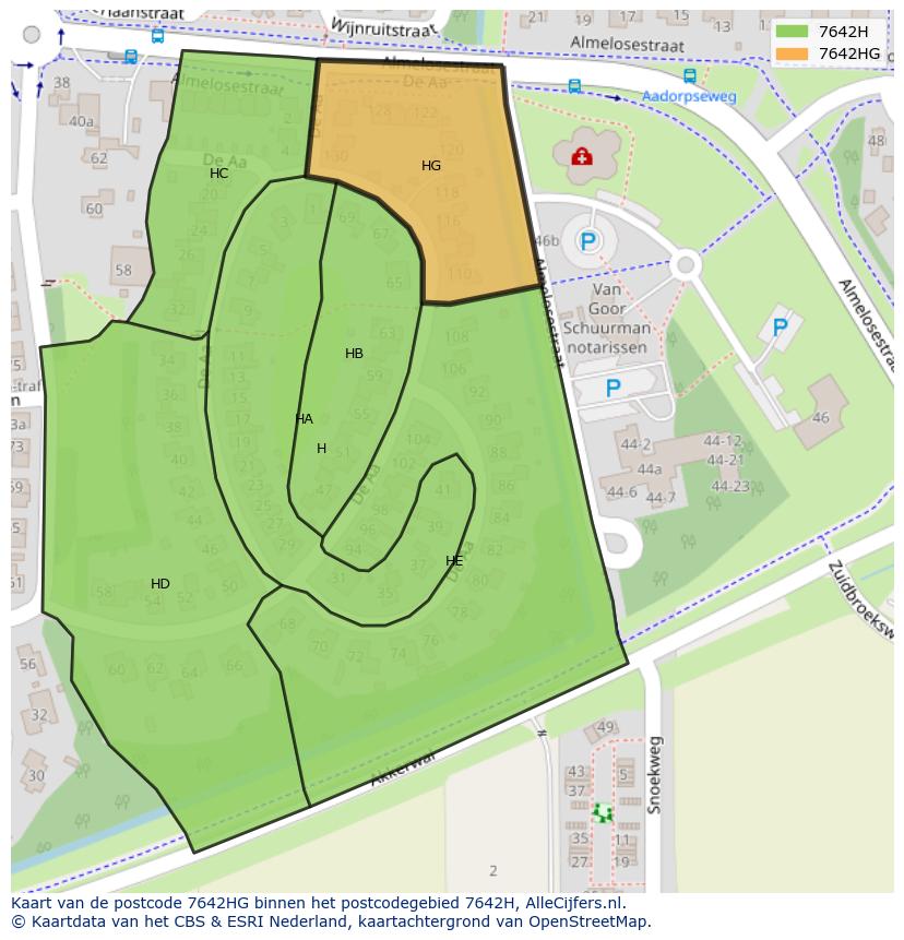 Afbeelding van het postcodegebied 7642 HG op de kaart.