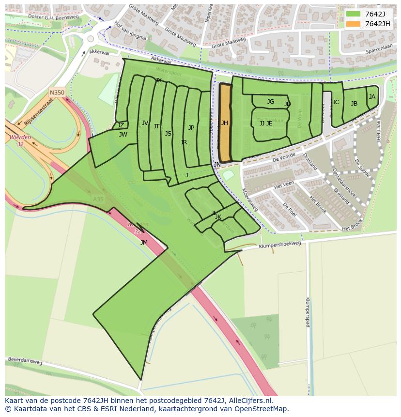 Afbeelding van het postcodegebied 7642 JH op de kaart.