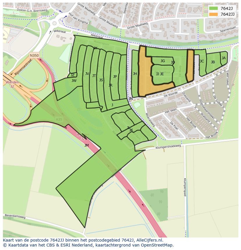 Afbeelding van het postcodegebied 7642 JJ op de kaart.