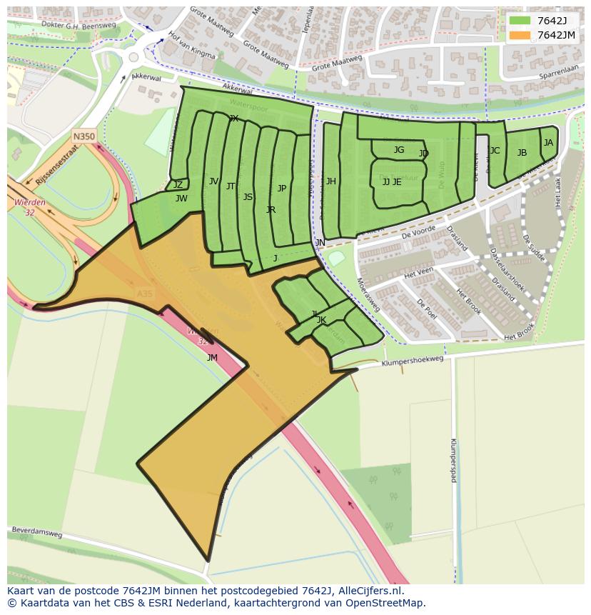 Afbeelding van het postcodegebied 7642 JM op de kaart.