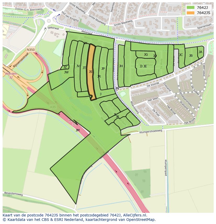Afbeelding van het postcodegebied 7642 JS op de kaart.