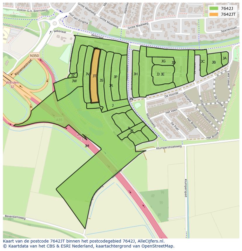 Afbeelding van het postcodegebied 7642 JT op de kaart.