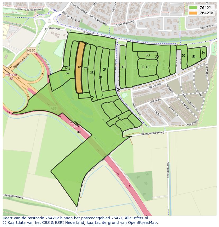Afbeelding van het postcodegebied 7642 JV op de kaart.
