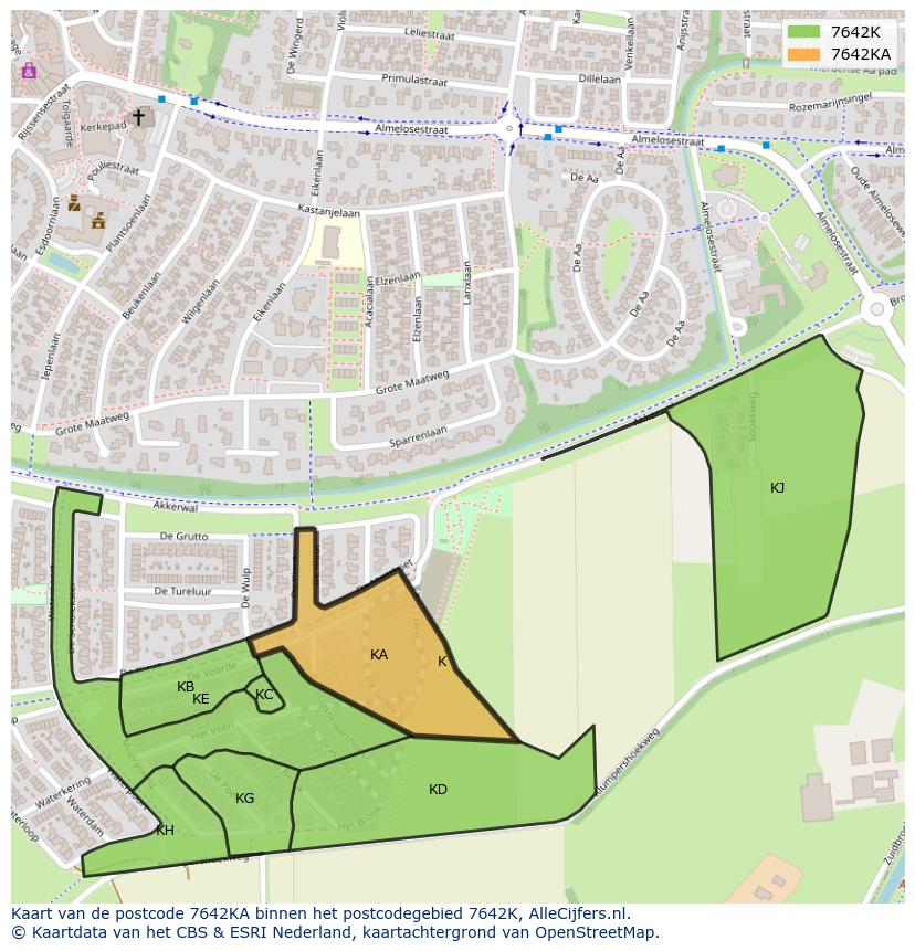 Afbeelding van het postcodegebied 7642 KA op de kaart.