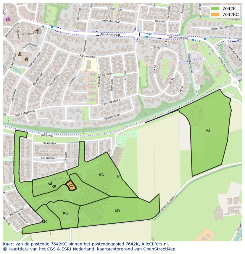 Afbeelding van het postcodegebied 7642 KC op de kaart.