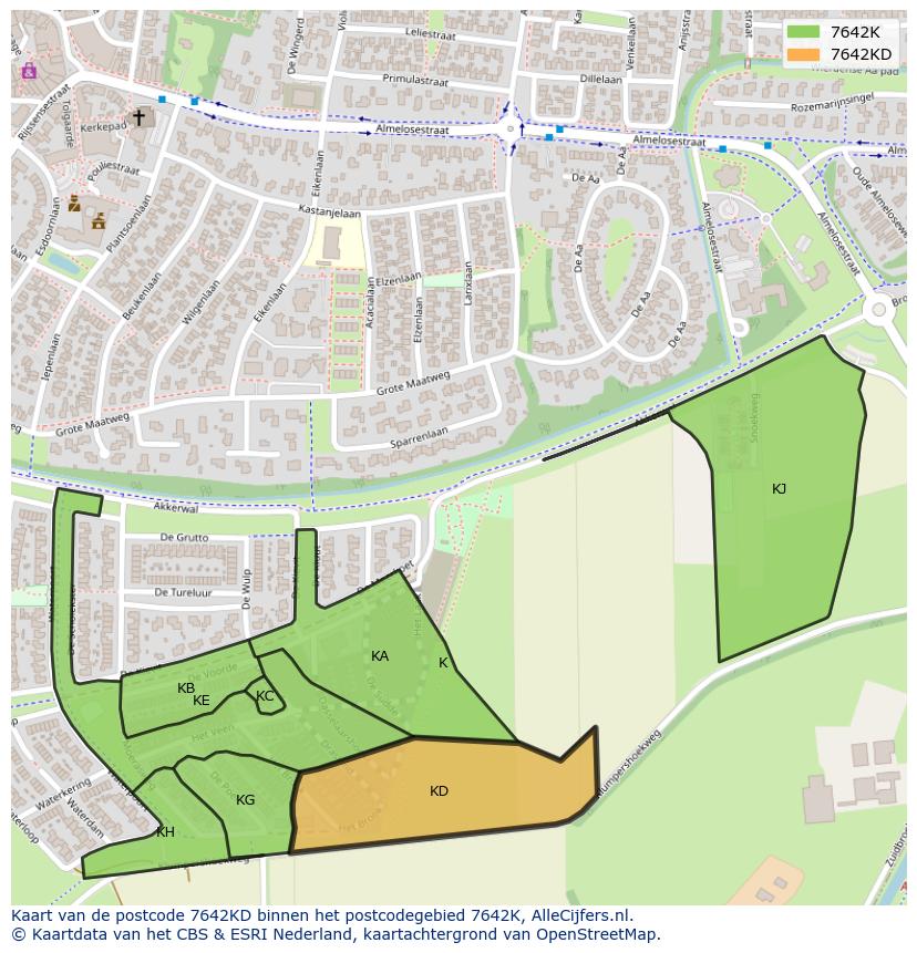 Afbeelding van het postcodegebied 7642 KD op de kaart.