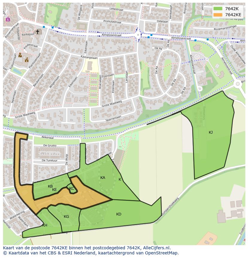 Afbeelding van het postcodegebied 7642 KE op de kaart.