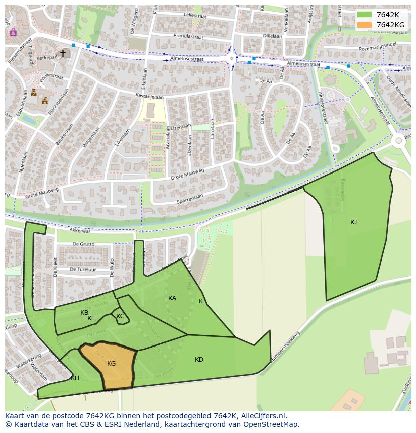 Afbeelding van het postcodegebied 7642 KG op de kaart.