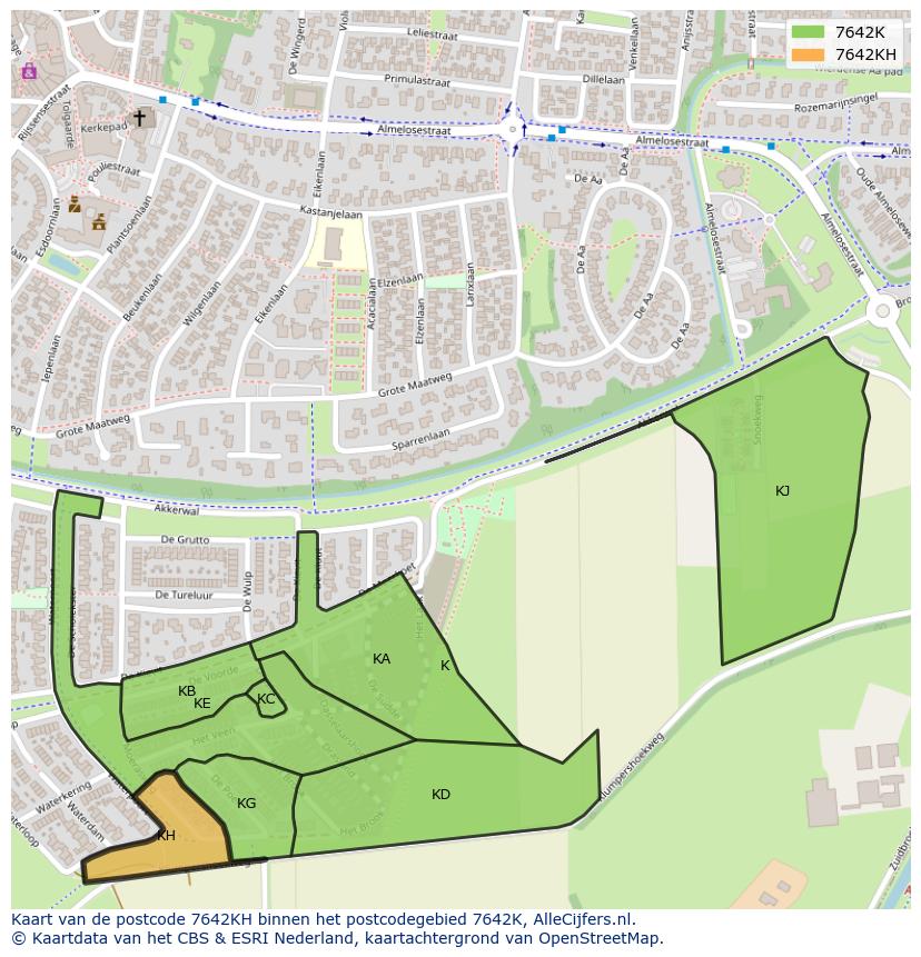 Afbeelding van het postcodegebied 7642 KH op de kaart.