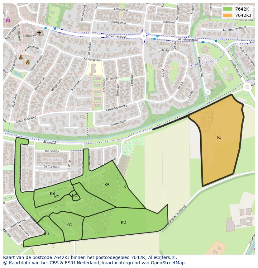 Afbeelding van het postcodegebied 7642 KJ op de kaart.