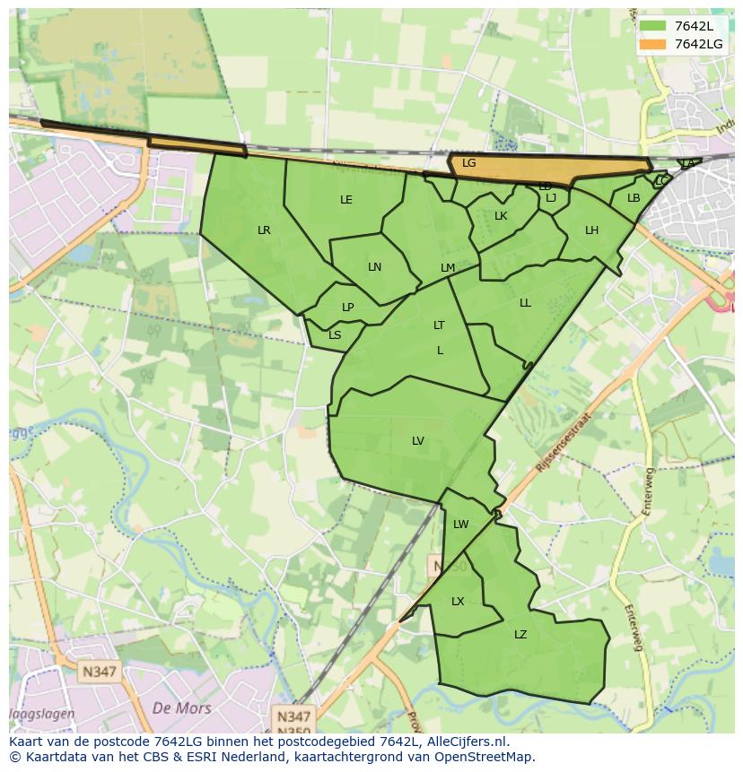 Afbeelding van het postcodegebied 7642 LG op de kaart.