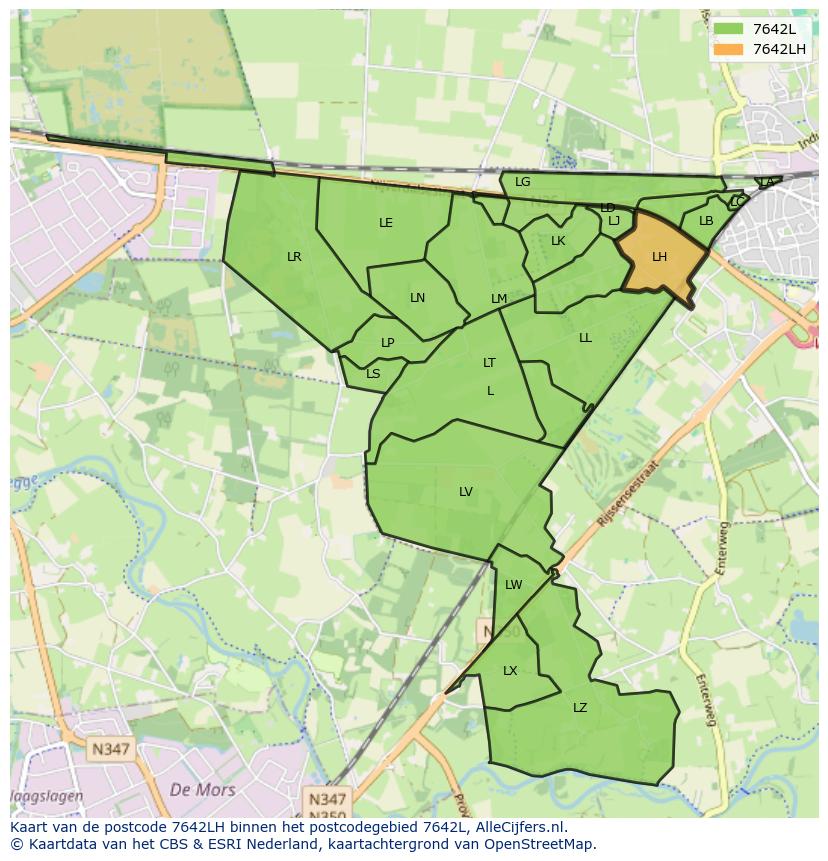 Afbeelding van het postcodegebied 7642 LH op de kaart.