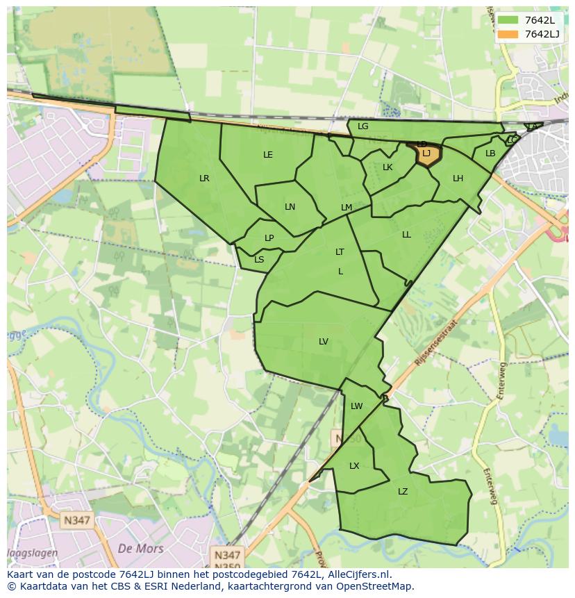 Afbeelding van het postcodegebied 7642 LJ op de kaart.