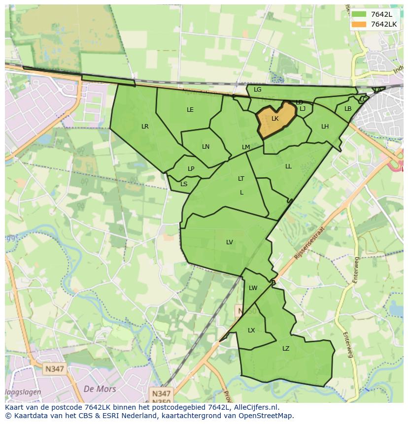 Afbeelding van het postcodegebied 7642 LK op de kaart.