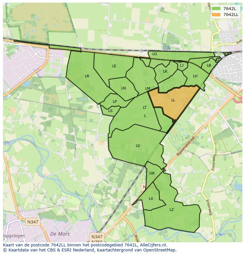 Afbeelding van het postcodegebied 7642 LL op de kaart.