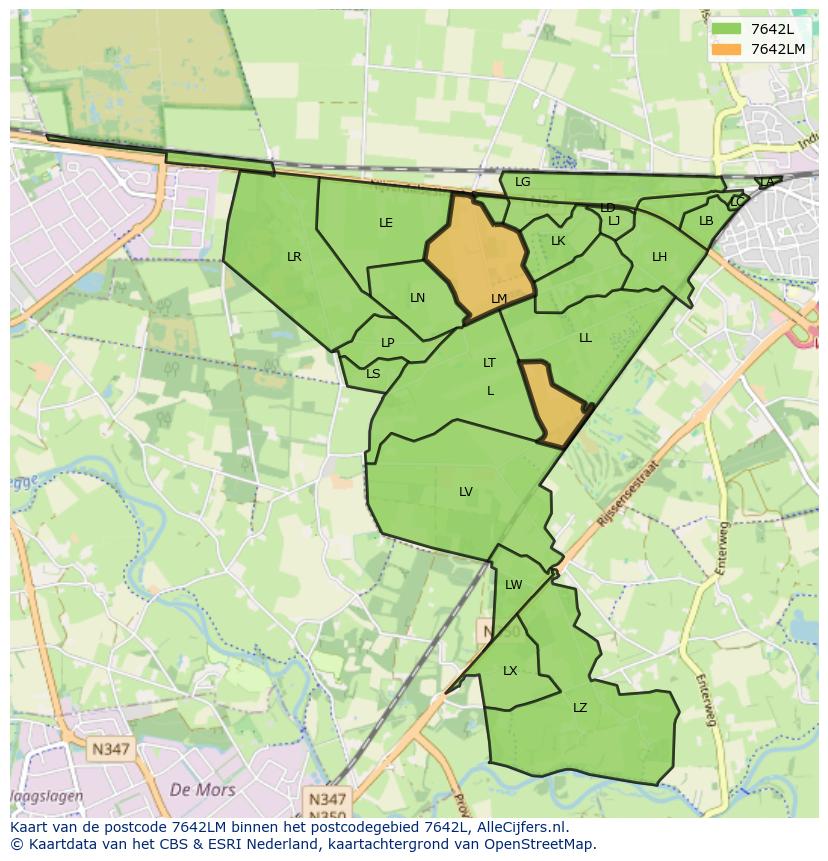 Afbeelding van het postcodegebied 7642 LM op de kaart.