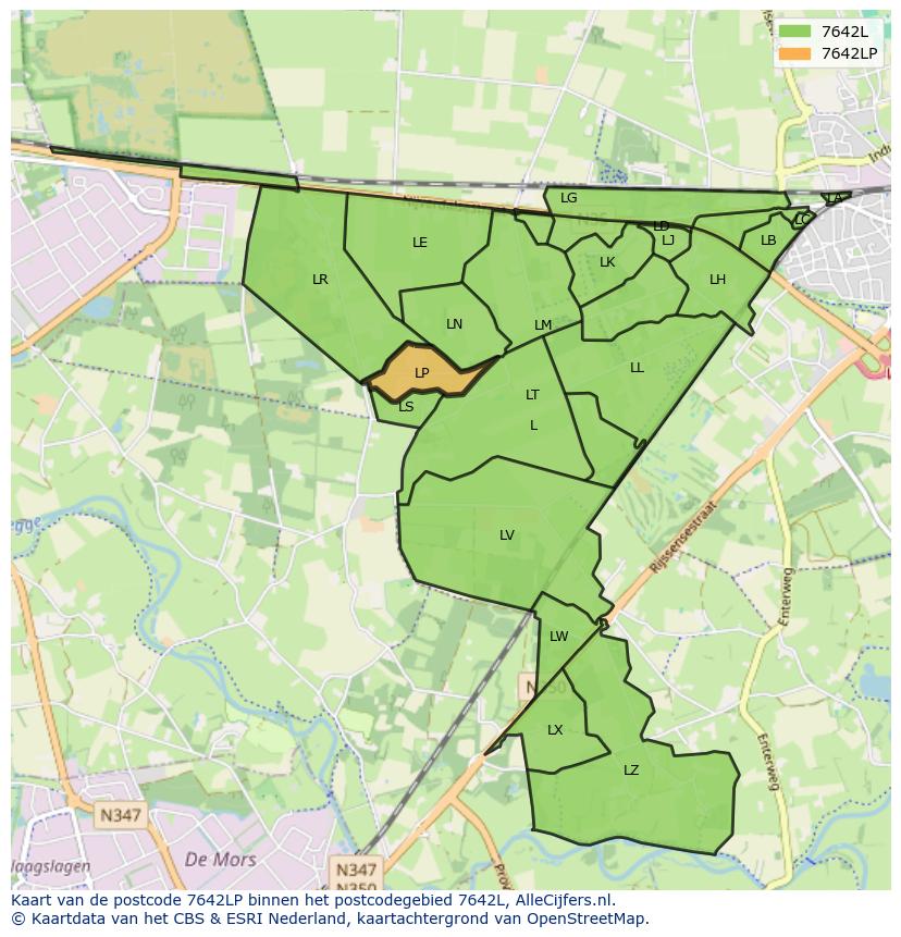 Afbeelding van het postcodegebied 7642 LP op de kaart.