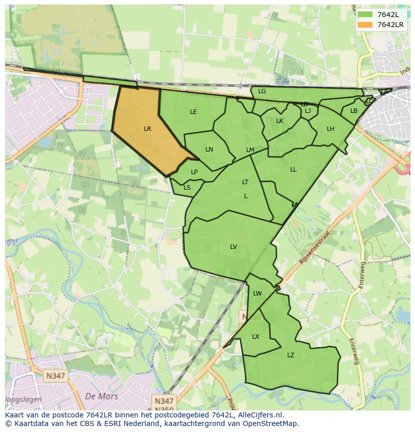 Afbeelding van het postcodegebied 7642 LR op de kaart.