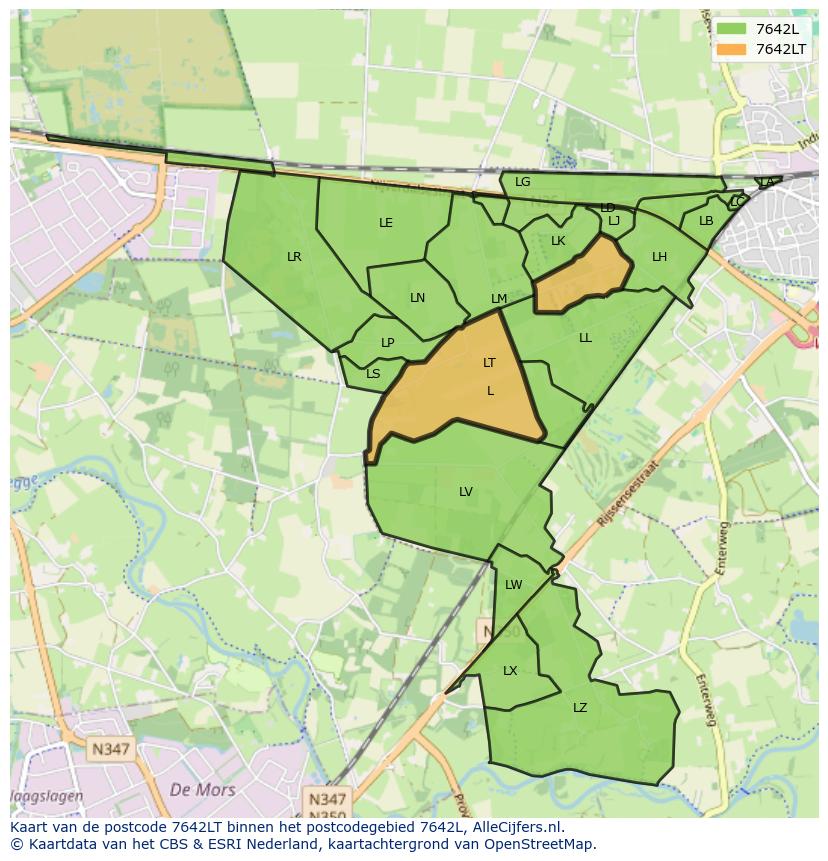 Afbeelding van het postcodegebied 7642 LT op de kaart.