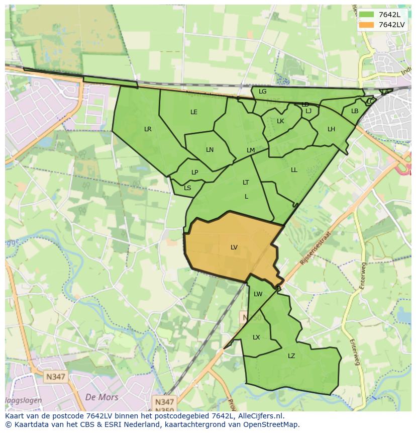 Afbeelding van het postcodegebied 7642 LV op de kaart.
