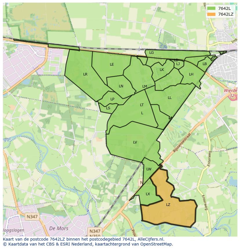 Afbeelding van het postcodegebied 7642 LZ op de kaart.
