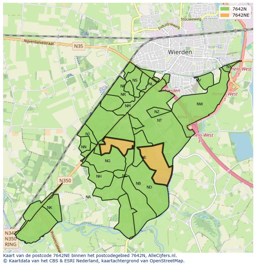 Afbeelding van het postcodegebied 7642 NE op de kaart.