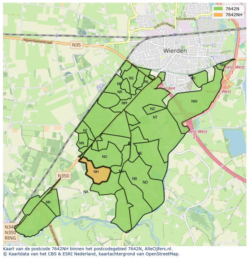 Afbeelding van het postcodegebied 7642 NH op de kaart.