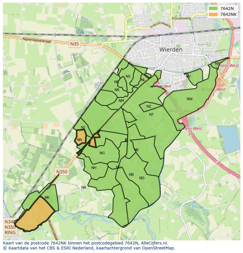Afbeelding van het postcodegebied 7642 NK op de kaart.