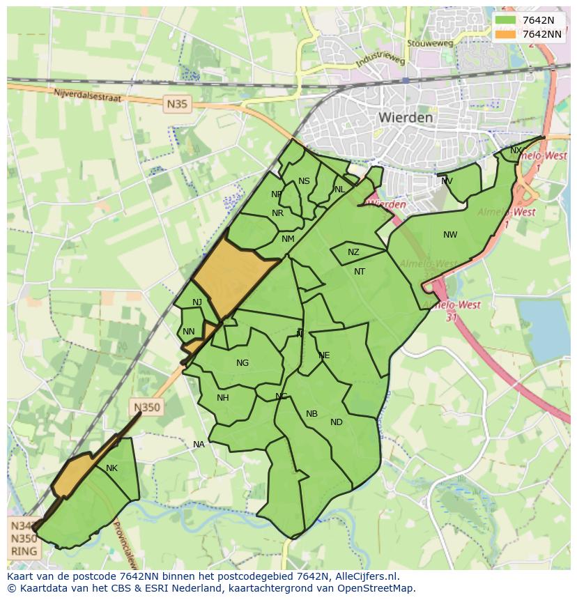 Afbeelding van het postcodegebied 7642 NN op de kaart.
