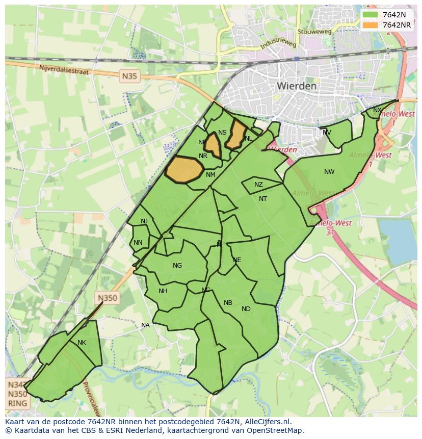Afbeelding van het postcodegebied 7642 NR op de kaart.