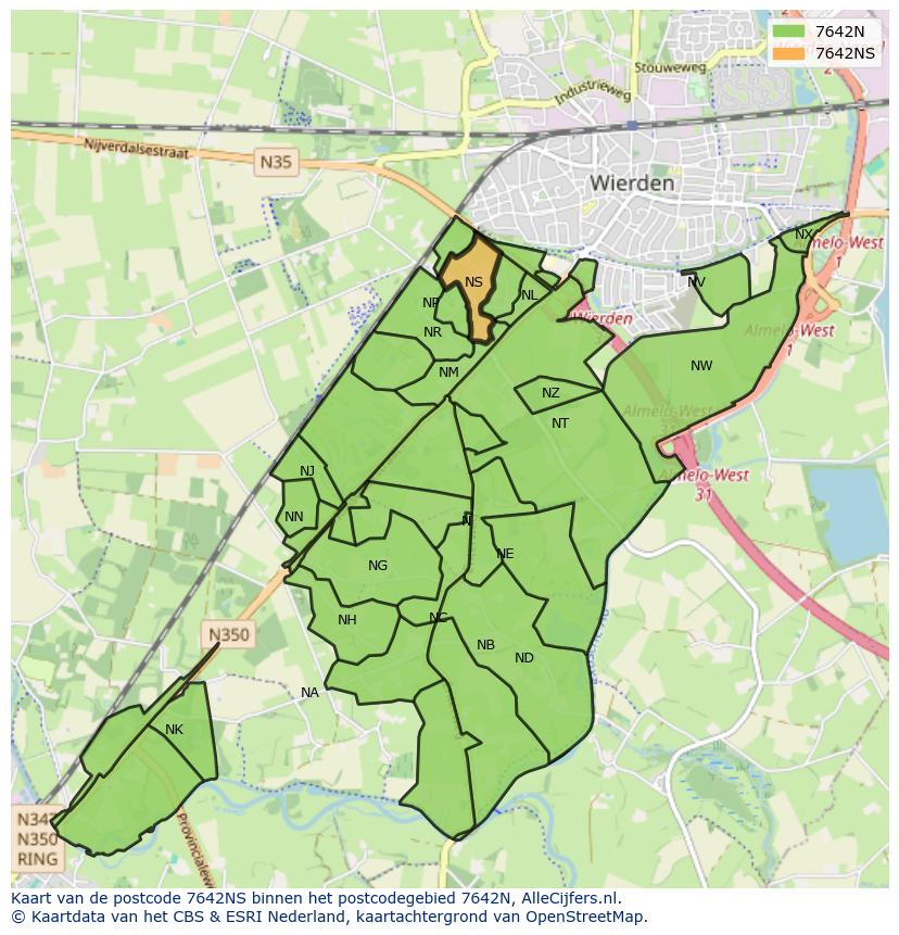 Afbeelding van het postcodegebied 7642 NS op de kaart.