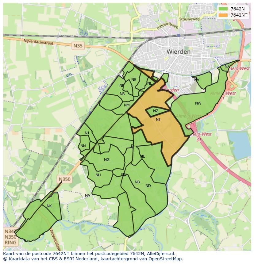 Afbeelding van het postcodegebied 7642 NT op de kaart.