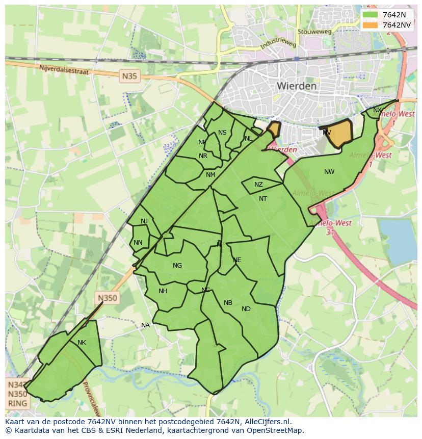 Afbeelding van het postcodegebied 7642 NV op de kaart.
