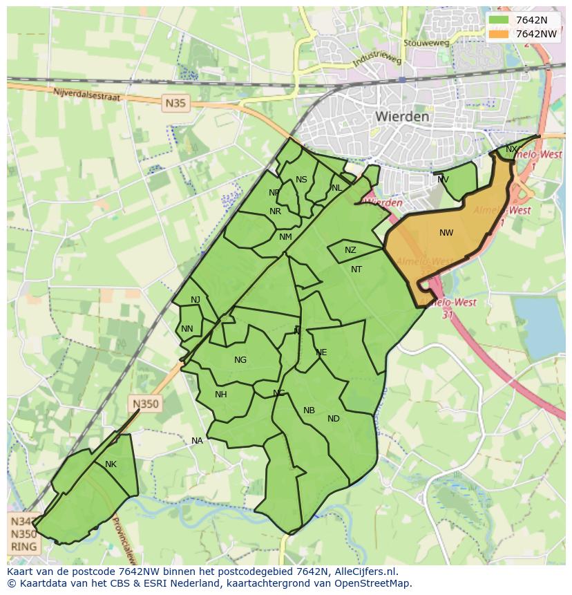 Afbeelding van het postcodegebied 7642 NW op de kaart.